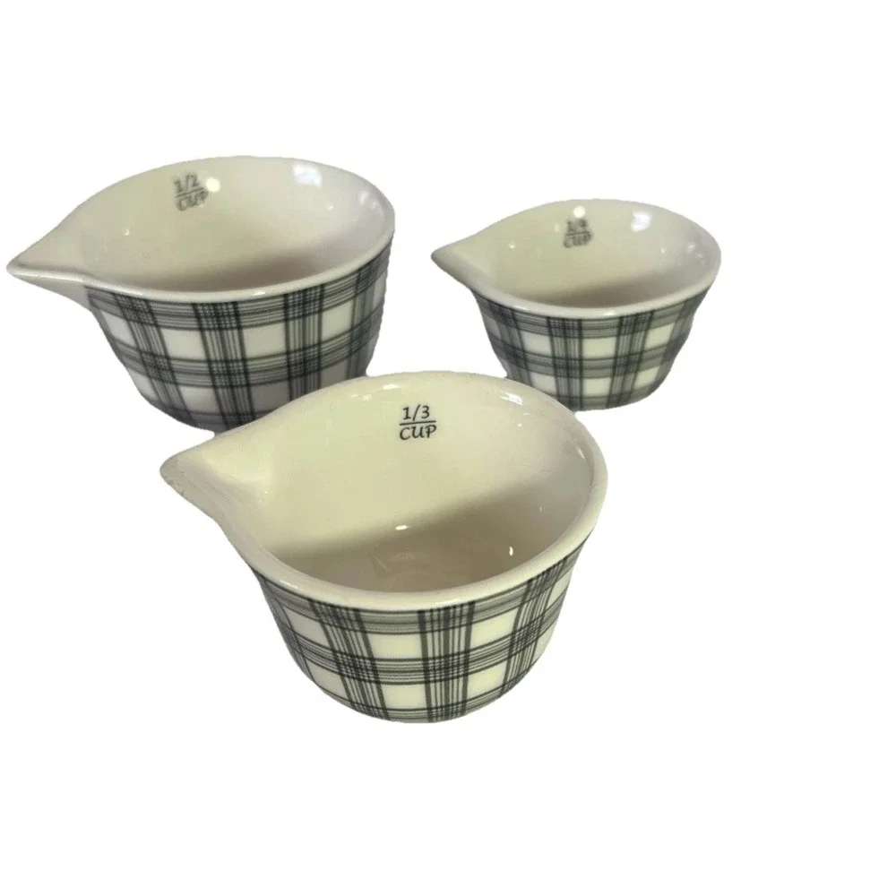 Robert Stanley Black & White Plaid 3 Set Measuring Cups 1/2‎ Cup 1/4 Cup 1/3 cup